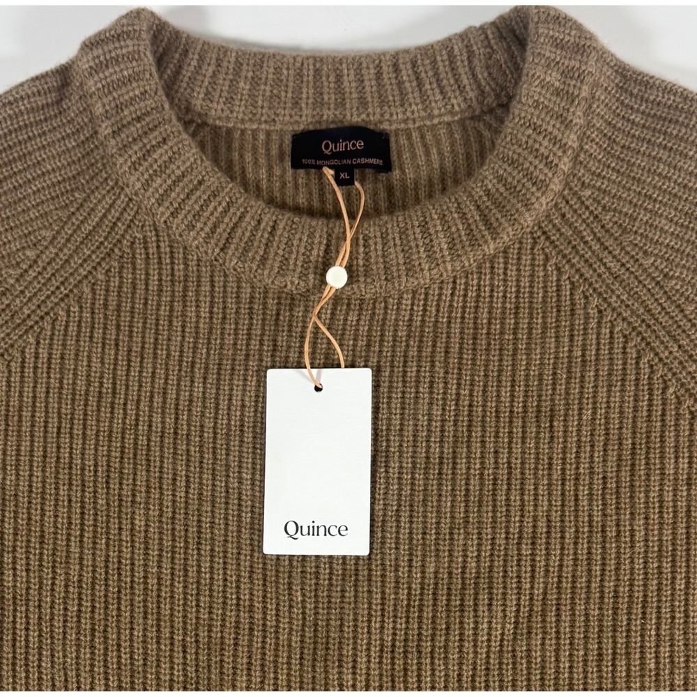 Quince Cashmere Fisherman Sweater XL NWT Teak Brown Ribbed Mongolian Crewneck - Picture 4 of 11